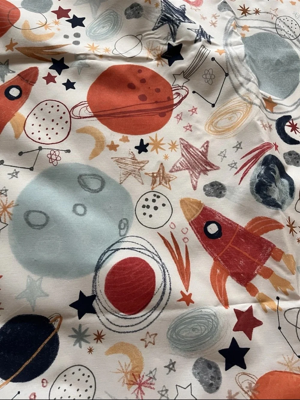 Next Kids Space Doodle Planets Black Out Curtains Blue Orange White 66”x54”